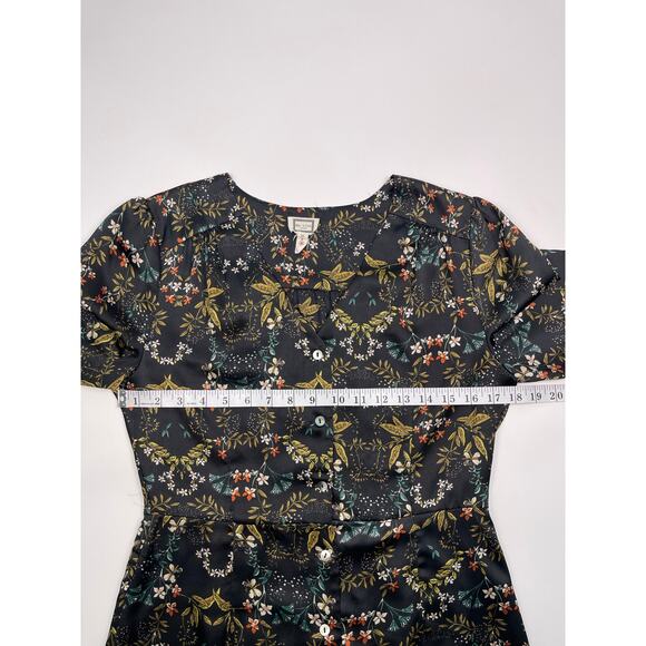 Mo:Vint Black Floral Long Sleeve Dress Size Medium Elegant & Feminine - Picture 9 of 10